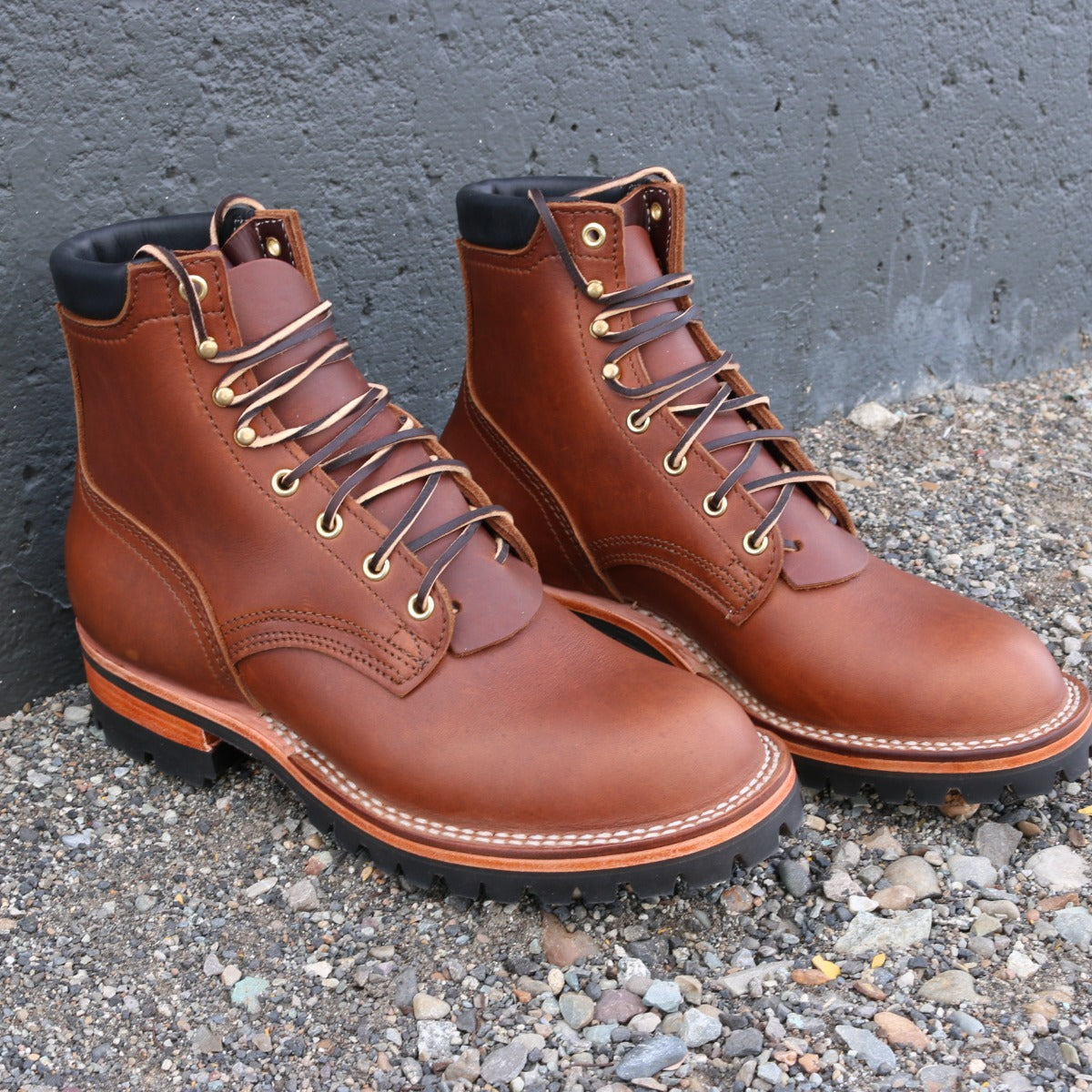 1964 brown color boot with aggressive sole. 6 inches tall.
