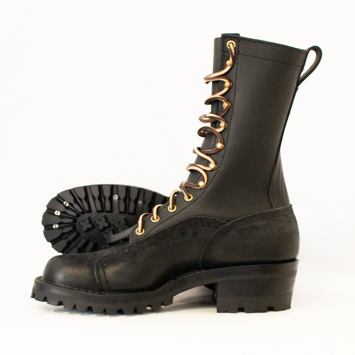 Lineman boot black smooth over rough out
