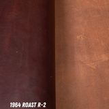 Brown leather rolled out showing smooth side on left and roughout side on right. Bottom left reads '1964 ROAST R-2'.