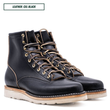 A pair of black leather lace-up ankle boots with tan laces and gold-tone eyelets, shown on a white background with a text label reading 'LEATHER: CXL BLACK'.