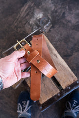 In Stock - Traditional Harness Everyday Belt / Buck Brown Veg-Tan 1.5” / Waist Size 24 (Belt Size 28)