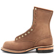 10" all boot with tan roughout leather and a beeswax edge. Last toe toe pattern