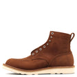 A brown lace-up ankle boot with silver metal eyelets, contrast stitching, and a thick off-white sole, shown from a side profile on a white background.