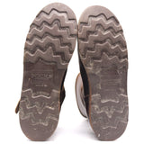 The soles of a pair of boots, showing the zig-zag tread pattern and the embossed brand name 'NICKS'.