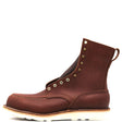 A single brown leather lace-up boot with brass eyelets and a pull tab, shown in profile against a plain white background.