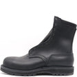 A black leather lace-up ankle boot with a thick black sole, shown from a side profile view against a plain white background.