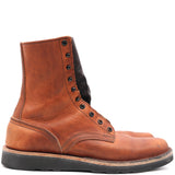 A single brown leather lace-up boot shown in a side profile view against a plain white background.