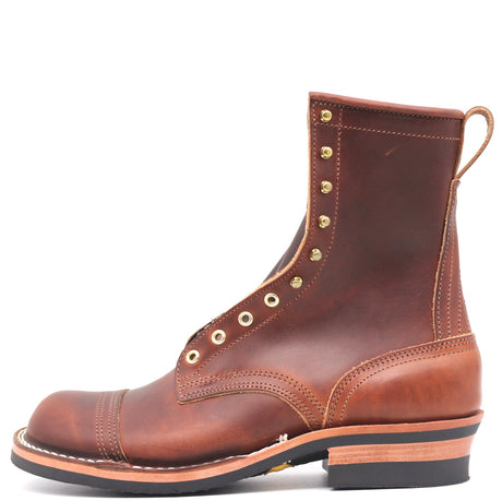Nicks Handmade In-Stock Boot brown leather lace-up style with brass eyelets and hooks cap toe