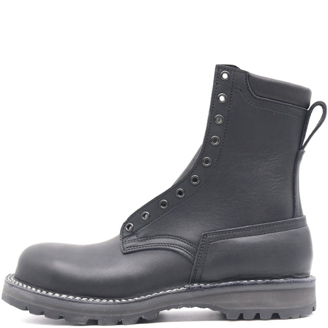 Black tactical boot with a Sierra outsole and black hardware in front of a white background.
