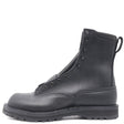 A single black leather lace-up ankle boot with a pull tab on the heel, shown from a side profile view against a plain white background.