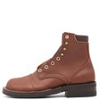 Brown leather boot with eyelets on a white background