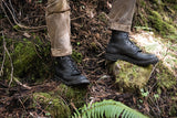 Nicks Tactical Boot Black Hiking outdoors on moss covered rocks